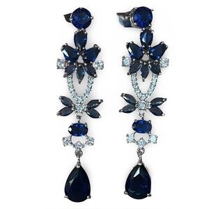 Silver Blue Crystal Drop Earrings